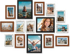 Vittanly 15 Pack Picture Frames Collage Wall Decor for Mounting or Tabletop Display, Gallery Frame Set Including 3pcs 8x10, 6pcs 5x7, 6pcs 4x6, Black, Walnut Brown and Distressed White