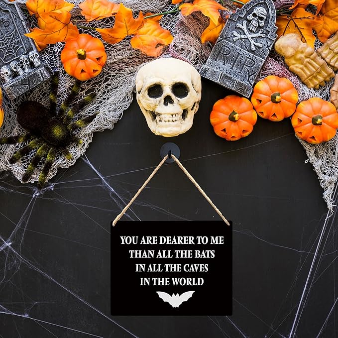 Lacosu Wall Pediments Halloween Signs,You are Dearer to Me Than All the Bats,Gothic Wall Decor,Witchy Wall Decor,10x8 Inches