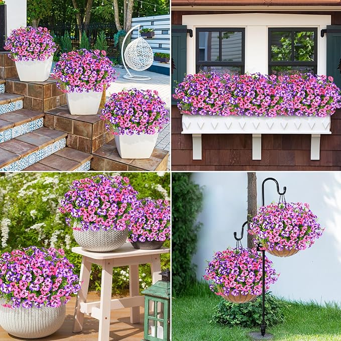 MARTINE MALL 12 Bundles Look Real Artificial Flowers for Outdoors, Realistic Fake Outdoor Flowers, UV Resistant Silk Pansy Flowers for Outside Faux Flowers Plants for Outdoor Porch Patio, Pink+Purple