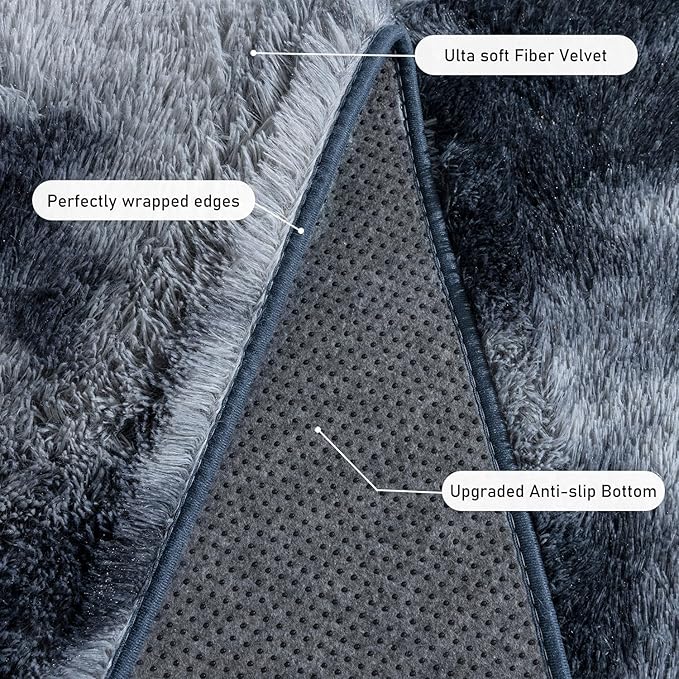 Rugs for Living Room 8x10, Soft Shaggy Modern Shag Area Rug for Bedroom, Upgrade Non-Slip Plush Fluffy Carpet for Kids Boys Girls Room Home Decor Aesthetic, Blue Grey
