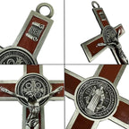 BONITTER Antique Silver Crucifix Wall Cross-St. Benedict Metal Wall Art-5.0 InchX2.7 Inch Black White Brown Enamel Give Blessing and The Spiritual Sacred:Faith Gift for your Acquaintances (Brown)