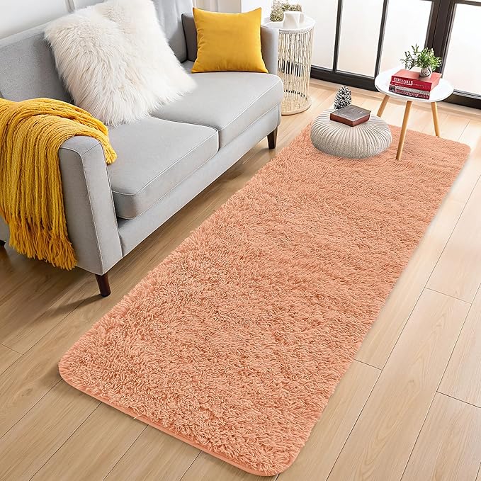 OLANLY 2x4 Machine Washable Runner Rugs for Hallway, Soft Fluffy Shaggy Bedside Rugs for Bedroom, Living Room, Indoor Floor Carpet for Kids Girls and Boys, Home Decor Aesthetic, Muted Orange