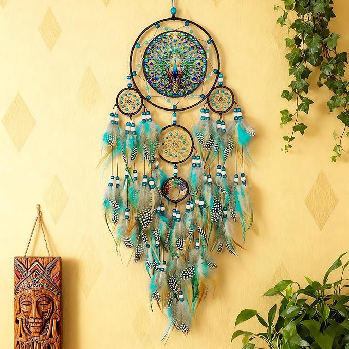 Large Dream Catchers,Dream Catchers for Adults,Dream Catcher Wall Hangings,Peacock Suncatcher,Stained Ornament,Gifts for Women,Lovers,Couple,Friend,Bestie