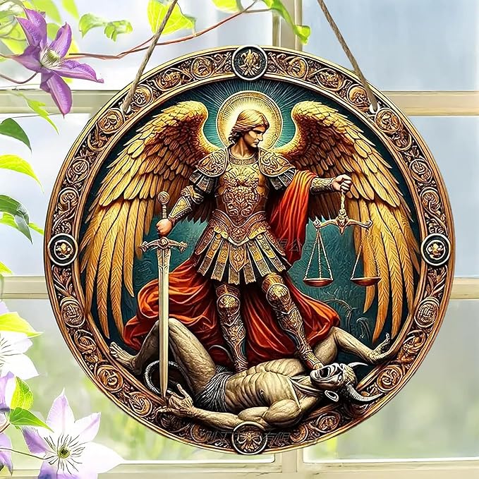 St. Michael San Miguel Arcangel Wall Pediments Home Decor Door Sign Plaques Hanging Pendant Decorations Batter Guard Angel Christian Religious Ornaments (B)