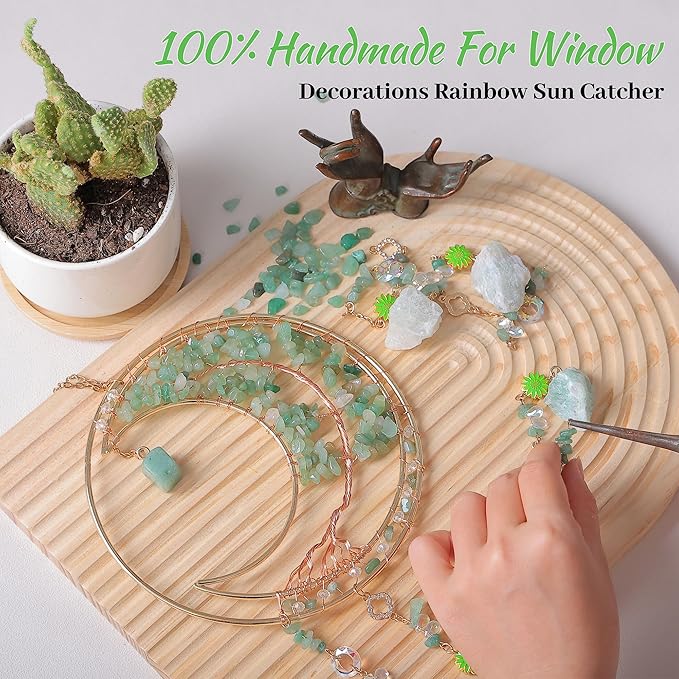 Tree of Life Dream Catcher Green Fluorite Dream Catcher Crystals for Windows Wall Decor with Healing Crystal Stone & Fluorite Crystal Dream Catchers for Adults for Bedroom Home Decor