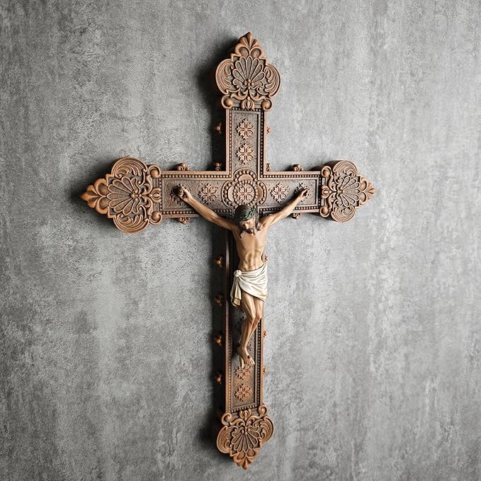 BC Catholic Crucifix Wall Cross, Holy Cross, Religious Gift, Hand-painted in Vintage Style Full Color, 12"H by Buildclassic