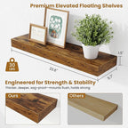 Fun Memories Floating Shelves Set of 2, 24 Inch Floating Shelves for Wall, Wood Wall Shelves with Invisible Brackets, for Bathroom, Bedroom, Living Room, Kitchen, Rustic Brown