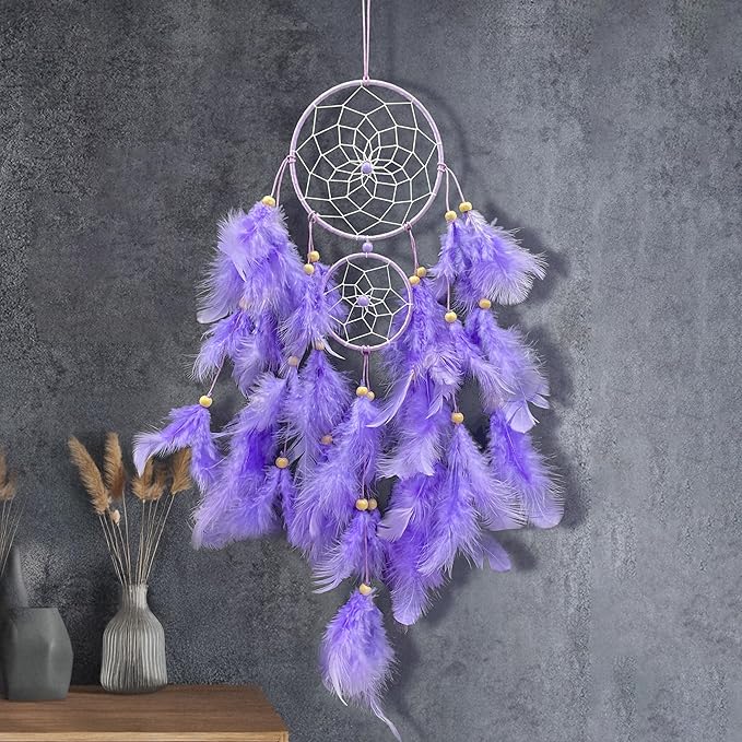 Purple Dream Catcher, Dreamcatcher for Girls,Handmade Feather Mobile Wall Decor Hanging for Girl Women Bedroom Dorm Room Decorations Home Ornament Birthday Festival Craft Gift