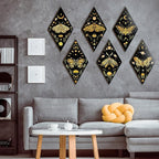 Sintuff 6 Pieces Gothic Wall Decor Boho Sun Moon Phases Wall Art Gothic Minimalist Stars Sun Hanging Wooden Home Decor Farmhouse Pediments for Gallery Living Bedroom Room(Moth)