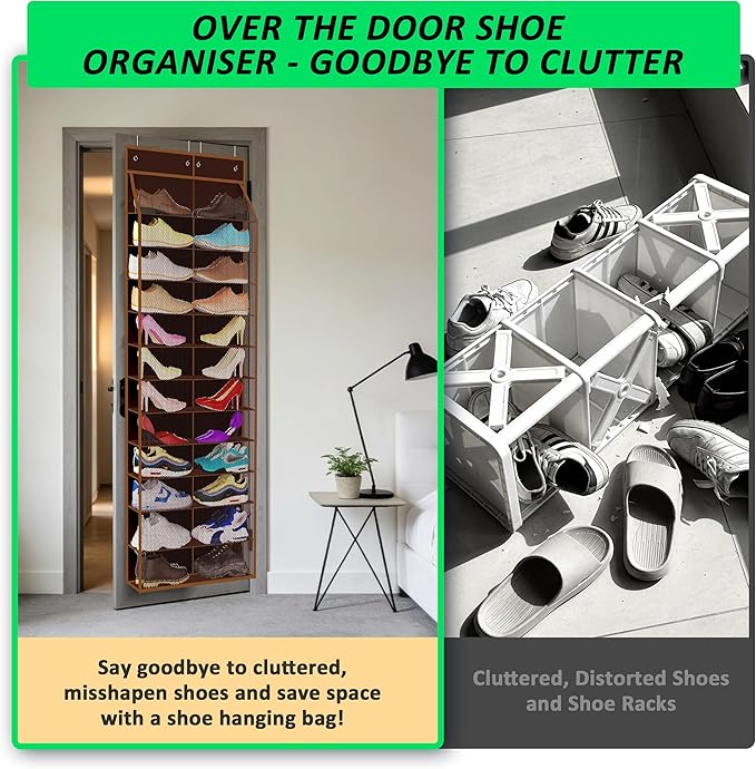 24-Pair Over Door Shoe Organizer for Family & Kids, Double Sided | Hanging Storage for Sneakers, Boots, Toys & Room Organization-Pearl Whitet-Walnut Brown