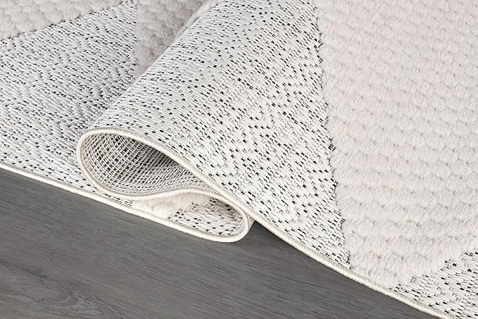 Modern Micro Loop Indoor Area Rugs for Living Room Bedroom Kitchen Geometric Triangle White 5x7 Luxury Durable Low and High Pile Non-Shedding Stain Resistant Soft Area Carpet 5 x 7
