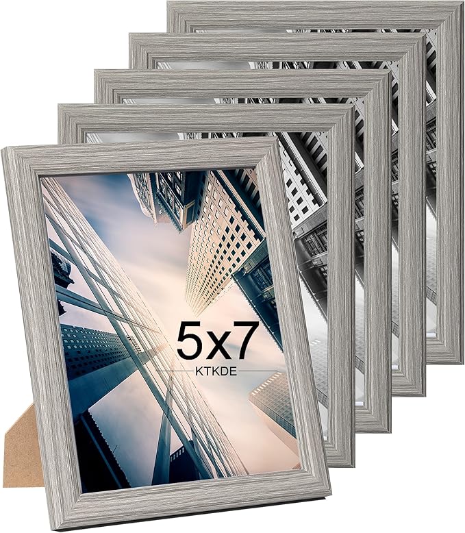 KTKDE 5x7 Picture Frame Set of 5,Grey Wooden frames, Vertical & Horizontal Wall Hanging for Wall or Tapletop Display,Studio Gallery Photo Frame for Photos, Posters & Art Prints
