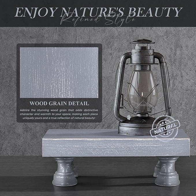 EOSAHR Pine Wood Risers for Decor for Kitchen Sink & Small Vanity - Versatile Risers Display Stands for Bathroom Decor - Chic Sponge Holder and Perfume Organizer (Gray, 8.5")