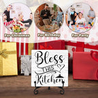 Kitchen Counter Decor, Table Decorations for Dining Room, Blessd Sign, Fun Farmhouse Kitchen Wooden Plaque with Iron Stand for Table Shelf Display-A02