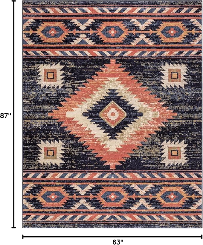 Well Woven Tulsa Lea Blue Traditional Southwestern Tribal 5x7 (5'3" x 7'3") Area Rug