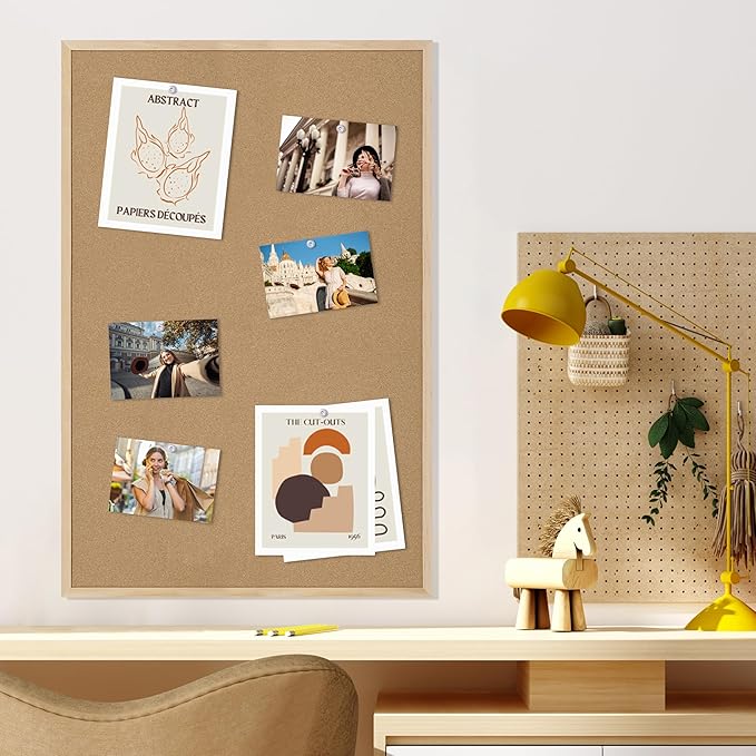 DAHAPYBOO Cork Board Bulletin Board,36x24 Cork Board for Office with Pin Oak Wood Boards,Message Board or Vision Board Decoration.