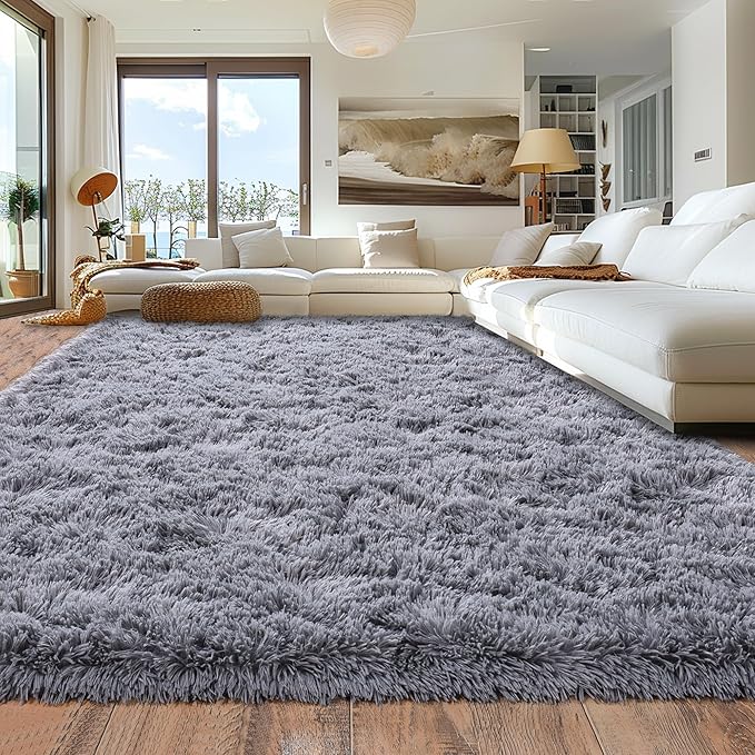 Rugs for Living Room 9x12, Soft Shaggy Modern Shag Area Rug for Bedroom, Upgrade Non-Slip Plush Fluffy Carpet for Kids Boys Girls Room Home Decor Aesthetic, Grey