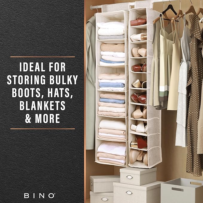 BINO 6-Shelf Sweater Closet Organizer - Beige | Closet Hanging Organizer for Bedroom | Sweater Storage Organizers | Hanging Shelves | Portable Closets for Clothes | Room Essentials