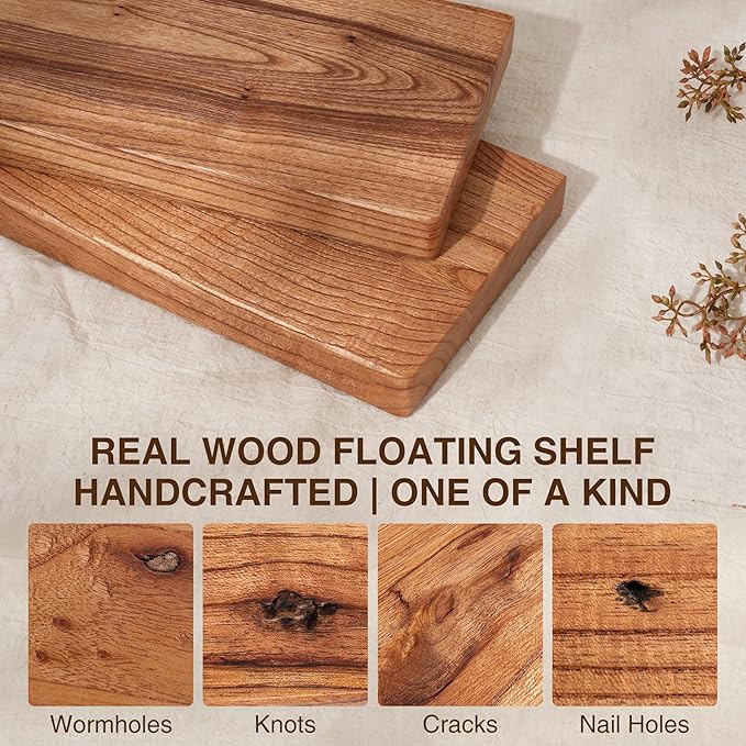 18 Inch Floating Shelves, Solid Wood Wall Shelves, 8 Inch Deep Floating Shelf – for Bathroom, Bedroom, Living Room, Kitchen, Home Decor & Storage, Heavy-Duty Wooden Shelf Wall-Mounted, Set of 2