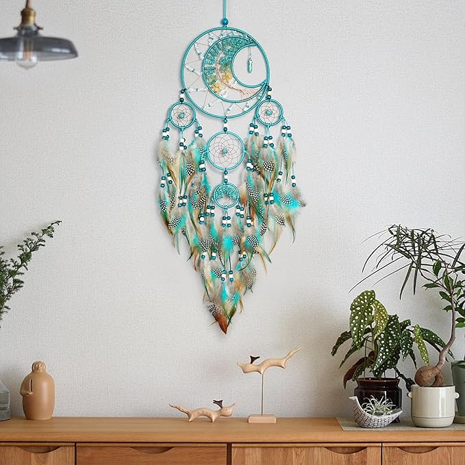 Dream Catchers, Large Dream Catchers for Bedroom Adult Crystal Tree of Life Dream Catcher Wall Decor with Turquoise Hanging Ornament Teen Dorm Room Decor Festival Gift