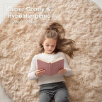 OLANLY Beige Round Rugs for Bedroom - Machine Washable, 6 ft Circle Area Rugs for Living Room, Soft and Fluffy Shaggy Carpet for Teen Girls and Boys, Nursery Rooms, Dorms, Home Decor Aesthetic