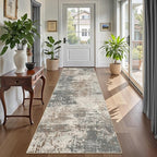Ciicool 2'6"x10' Washable Runner Rug, Modern Abstract Hallway Rugs Runner, Non-Slip Thin Accent Rug Lightweight Grey Brown Distressed Carpet Runners for Laundry Entryway Bedroom Kitchen Indoor