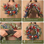 DecorbyHannah Patriotic Wreaths for Front Door, 22 inch 4th of July Wreath for Independence Day, Flag Day, Collapsible Red White Blue Wreath Decorations with Top Hat Ornament for USA 250th Holiday