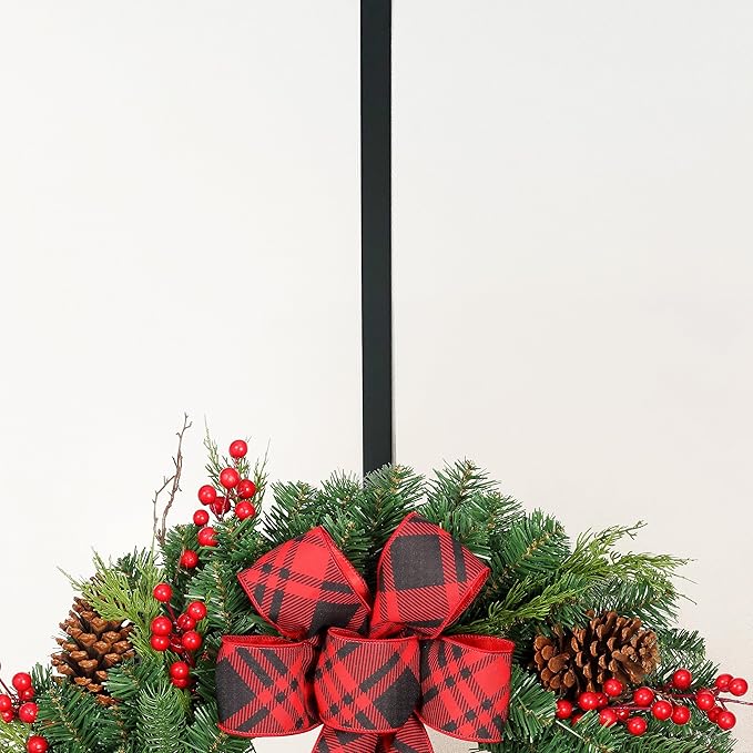 Haute Decor Dual-Sided Wreath Hanger (Matte Black) - Hang Decorations on Front and Back of Your Door - Strong Hooks Hold up to 20 pounds on Each Side