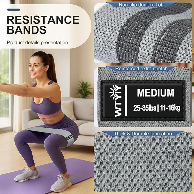 Fabric Resistance Bands for Working Out, 3-Level Non-Slip Exercise Bands for Men and Women, Booty Bands Equipment for Home Workout, Pilates, Yoga, Fitness.