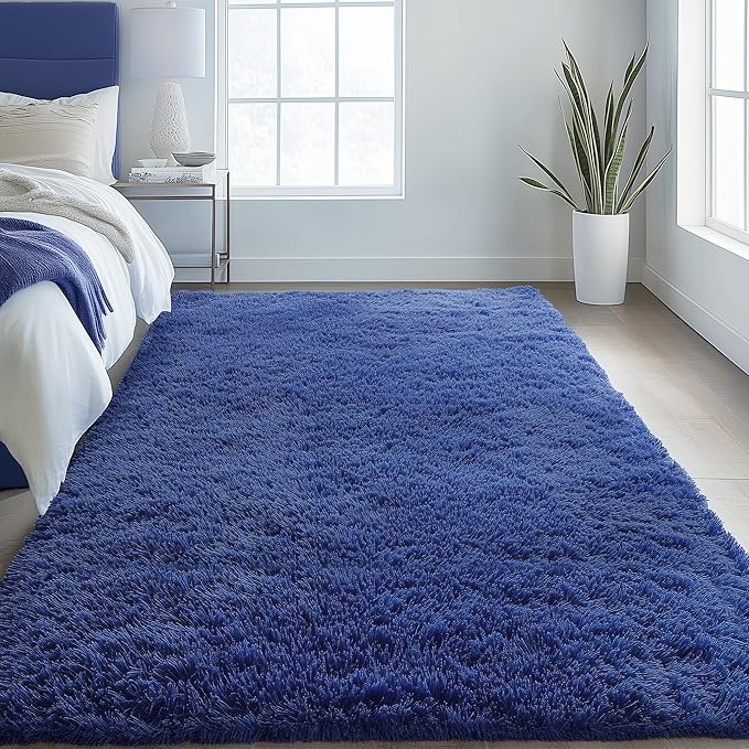 OLANLY 5x6 Area Rugs for Living Room Bedroom, Machine Washable Soft Fluffy Shaggy Bedside Rug, Indoor Floor Carpet for Kids Girls and Boys, Dorms, Nursery Rooms, Home Decor Aesthetic, Navy Blue