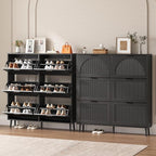 Shoe Cabinet for Entryway with 6 Flip Drawers, Slim Wooden Shoe Storage Organizer with Modern Fluted Pannel，Freestanding Narrow Hidden Shoe Rack for Hallway, Foyer, Living Room