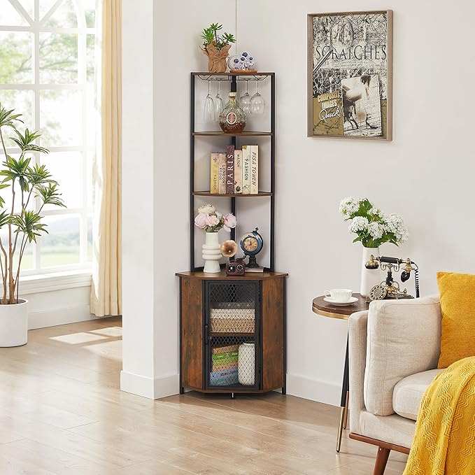 VECELO Corner Cabinet, Tall Storage Shelf, Bookshelf Display Shelves Rack for Living Room, Kitchen, Balcony, Small Space