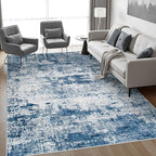 9x12 Area Rug Living Room Rug: Washable Modern Abstract Soft Thin Rug Indoor Floor No Slip Stain Resistant Carpet for Bedroom Dining Room Farmhouse Nursery Home Office - Blue