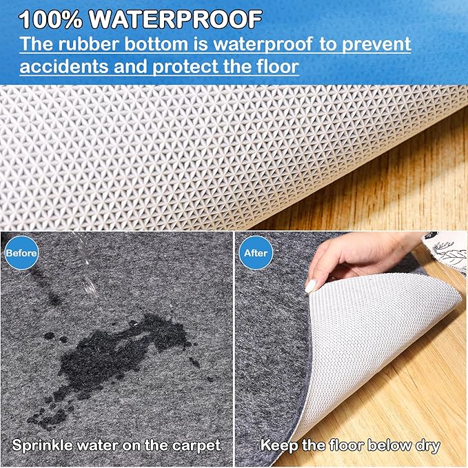 Non-Slip Rug Pads 1/4” Thick, 8x10Ft Waterproof Rugs Non Skid Rug Pad for All Floors and Finishes Durable Hardwood Floor Protective Felt Keeps Rugs in Place, Safe and Secure