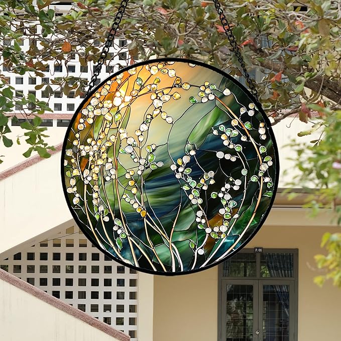 Stained Glass Suncatcher, Yellow Green Gradient Flower Sun Catcher Plants Stain Glass Window Hanging Decoration Mother's Day Birthday Gifts for Women Men Mom and Nana 15 in