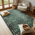 Dark Green 4x6 Washable Area Rug, Ultra Soft Non-Slip Stain Resistant, Floral Distressed Design for Living Room, Bedroom, Large Entryway & Kitchen