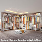 H5 Pro Heavy Duty Clothes Rack Wardrobe Closet for Hanging Clothes, Freestanding Garment Rack with Expandable Hanger Rods, Closet Organizer and Storage, (97.7-115.4")L x 15.7"W x 75.4"H, White