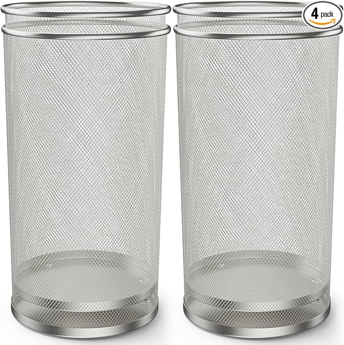 19.5" H Mesh Umbrella Stand - Ventilated Mesh Umbrella Holder for Entryway - Extra Capacity Storage for Umbrellas Canes & More - Freestanding Indoor Organizer 10.4" L x 10.4" W x 19.5" H - 4P Silver