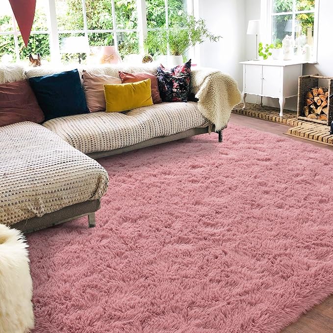 Rugs for Living Room 8x10, Soft Shaggy Modern Shag Area Rug for Bedroom, Upgrade Non-Slip Plush Fluffy Carpet for Kids Boys Girls Room Home Decor Aesthetic, Blush
