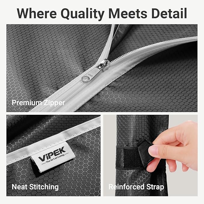 VIPEK R2C Plus Heavy Duty Rolling Garment Racks with Cover Clothing Rack for Hanging Clothes Portable Closet with Adjustable Wire Shelving & Double Rods, Black Rack with Black Upgraded Polyester Cover