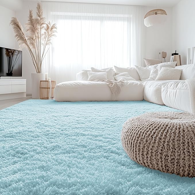 OLANLY 6x9 Machine Washable Large Area Rugs for Living Room, Bedroom, Soft Fluffy Shaggy Bedside Rug, Indoor Floor Carpet for Kids Girls and Boys, Dorms, Nursery, Home Decor Aesthetic, Light Blue