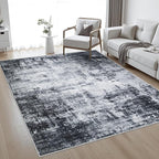 10x14 Area Rug Living Room Rug: Washable Modern Abstract Soft Thin Rug Indoor Floor No Slip Stain Resistant Carpet for Bedroom Dining Room Farmhouse Nursery Home Office - Dark-Black