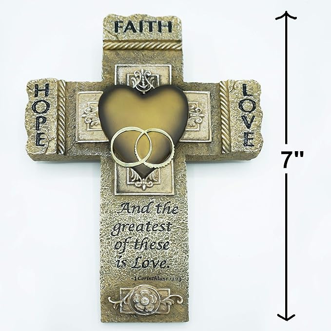 Faith, Hope, and Love Marriage Wall Cross, Wedding, Engagement, and Vow Renewal Couples Gift, Wall Crosses with Bible Verse, 7.25-inch by 10.5-inch, by Abbey & CA Gift