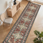 U'Artlines 3' x 18' Boho Hallway Runner Rug, Rust Non Slip Washable Vintage Farmhouse Accent Rug Carpet for Kitchen Entryway Laundry and Living Room (Rust＆Teal)