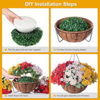 Artificial Flower in Hanging Basket Outdoor Indoor Decoration,Coconut Lining Flowerpot with Faux Plant,Daisy with Eucalyptus Leaves Arrangement for Home Spring Summer Decor(Red White Yellow)