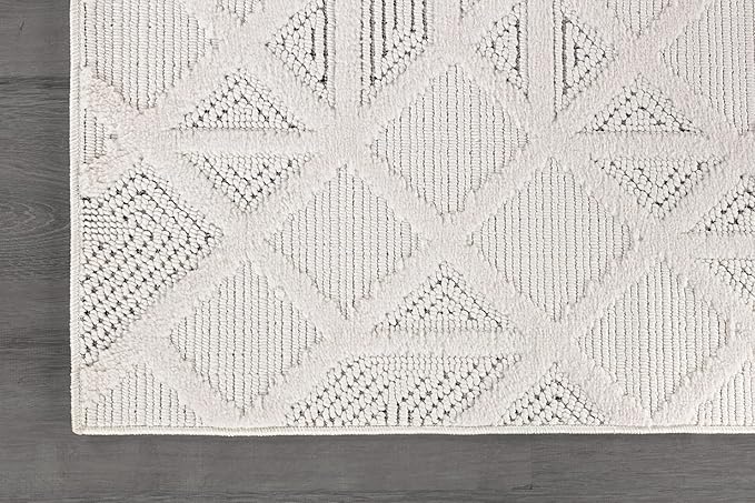 Modern Micro Loop Indoor Area Rugs for Living Room Bedroom Kitchen Geometric Square White 9x12 Luxury Durable Low and High Pile Non-Shedding Stain Resistant Soft Area Carpet 9 x 12