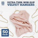 Zober Velvet Hangers 50 Pack - Ivory for Coats, Pants & Dress Clothes - Non Slip w/ 360 Degree Swivel, Holds up to 10 lbs - Strong Felt Hangers for Clothing
