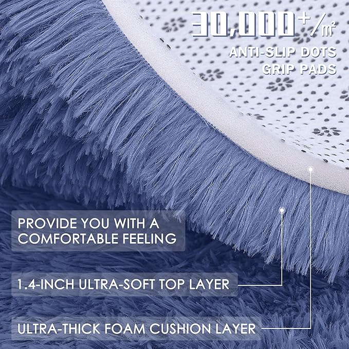 OLANLY 2x3 Machine Washable Small Bedside Rug, Soft Fluffy Shaggy Entryway Throw Rugs for Bedroom, Living Room, Indoor Floor Carpet for Kids Girls and Boys, Home Decor Aesthetic, Denim Blue