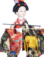 ALAMIYA Home Decoration Asian Japanese Geisha Kimono Doll Collectible Figurine Gift with Paper Fan