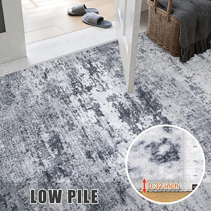 Washable Area Rug 2x3 Entryway Rug: Washable Modern Abstract Soft Thin Rug Indoor Floor No Slip Stain Resistant Carpet for Bedroom Dining Room Farmhouse Nursery Home Office - Grey